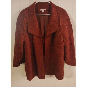 Vintage Red Textured Suit Jacket Padded Shoulder Womens Size 24W Festive Holiday